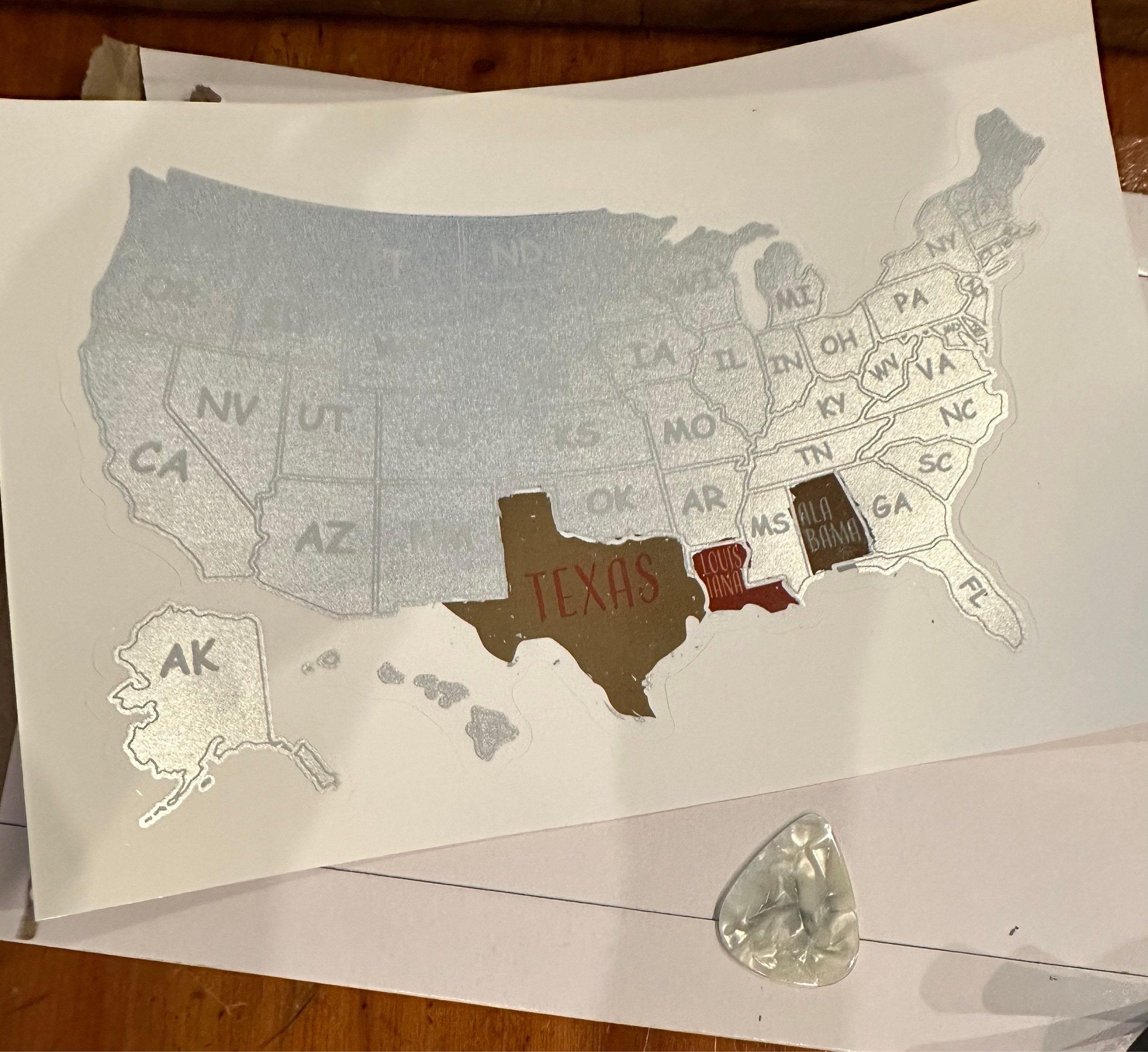Scratch Off Sticker Map; USA Sticker; Scratch Off 50 States; Places traveled; Decal Map; Planner Sticker