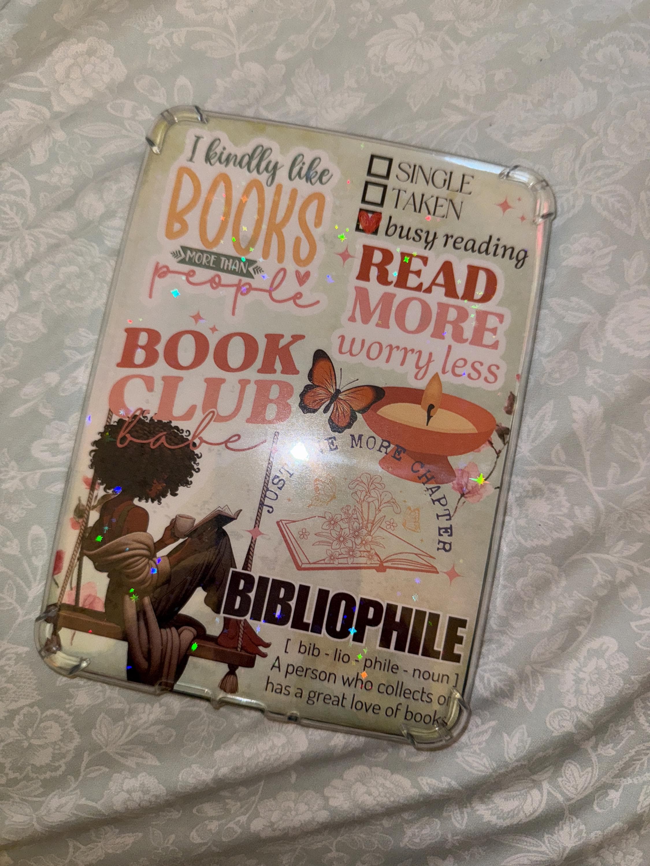Kindle Insert Kindle Srickers Black Girl E-Reader Holographic Insert Kindle Glitter Cardstock Decor Bookish Accessories Gift for Book Lover