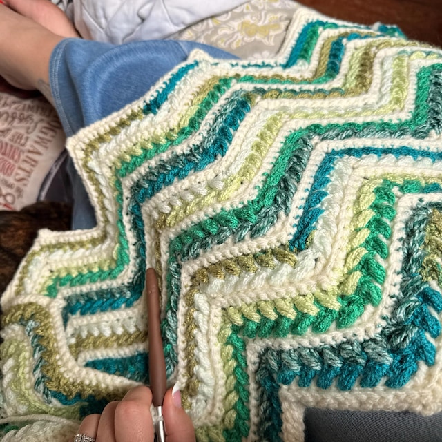 A customer's finished Wheat Stitch Ripple Blanket Crochet Pattern with Video Tutorial