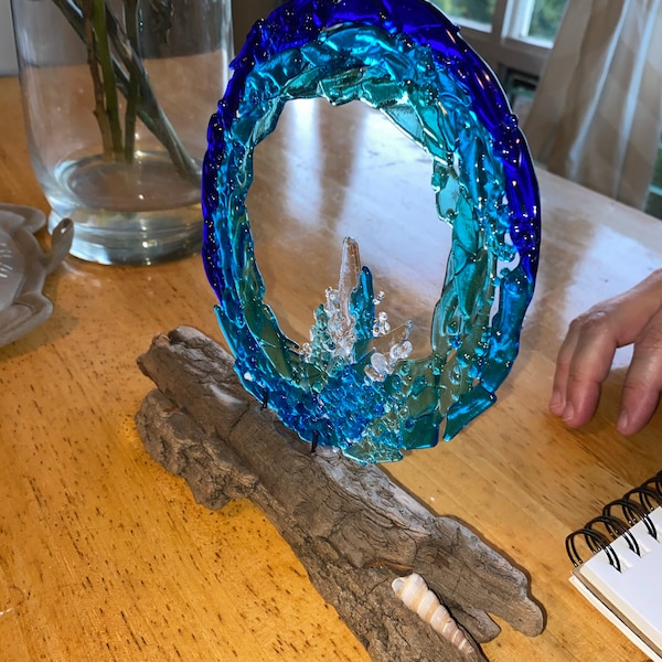 Fused Glass Ocean Wave Sculpture: Beach Decor, Sea Art - Etsy