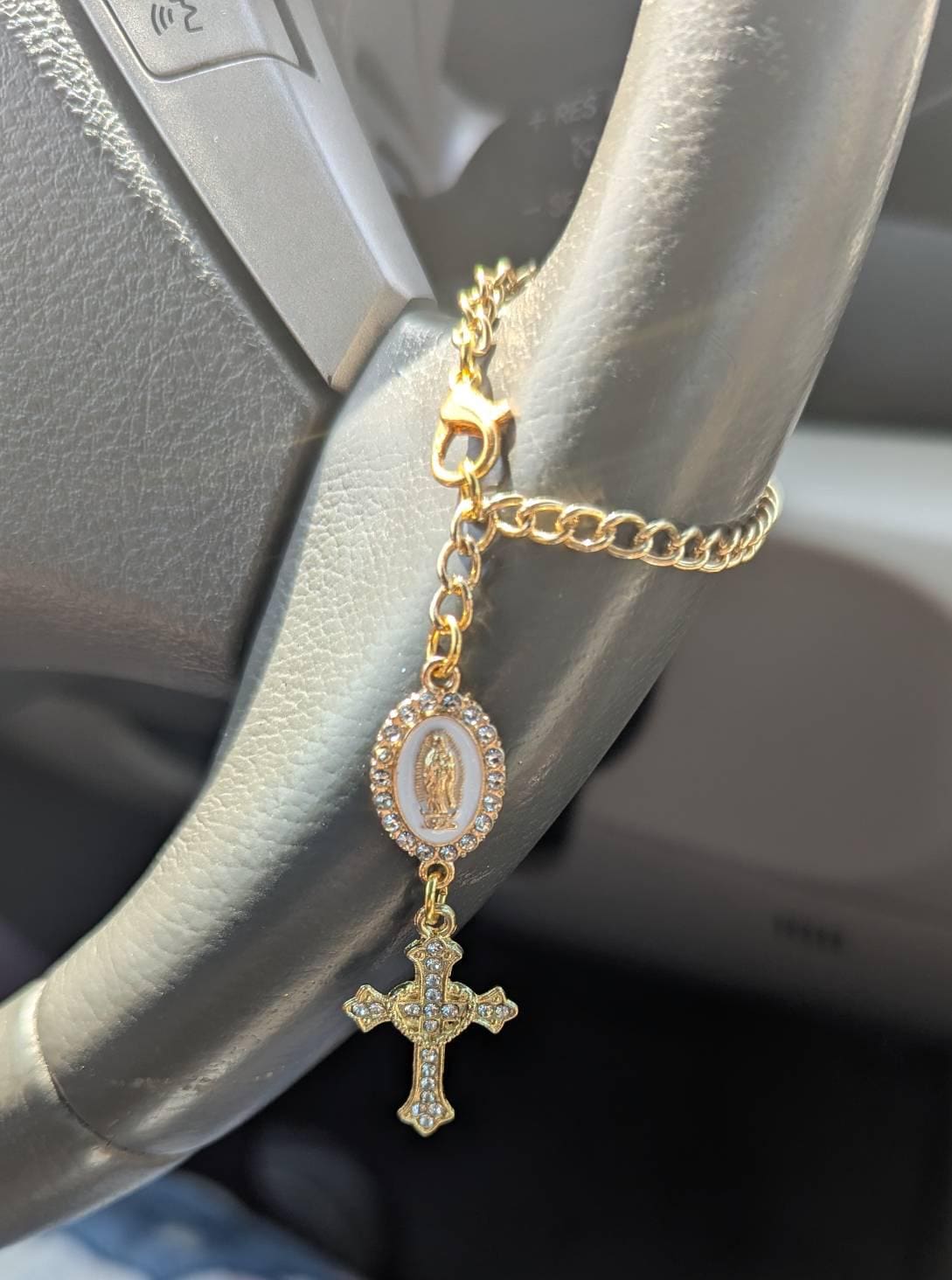 Steering Wheel Rosary-Virgin Of Guadalupe Car Charm-Rosary Car Charm-Car Blessings-Baptism Gift-Religious Catholic Gift-Car Accessory-Rosary