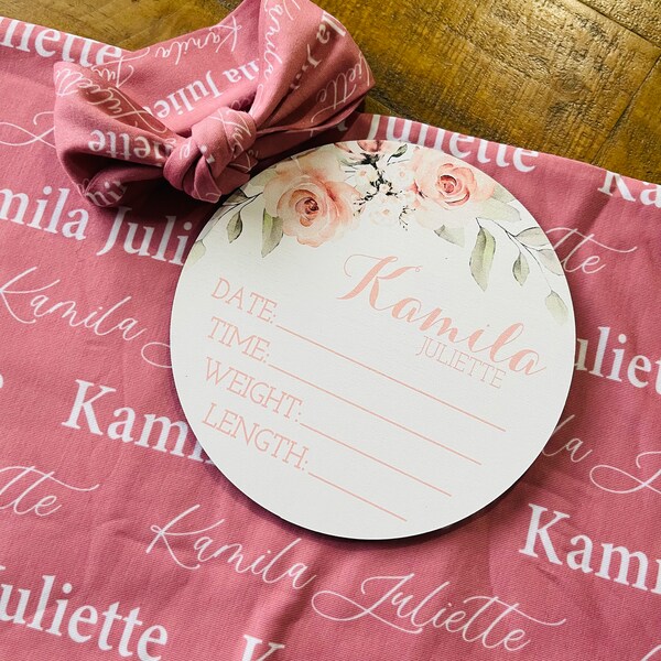 Birth Stats Round Wood Baby Name Sign Wooden Personalized Baby Name ...