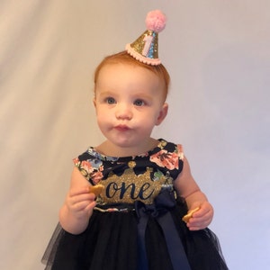 First Birthday Floral Outfit Dress With Crown and Navy Blue Tutu for ...