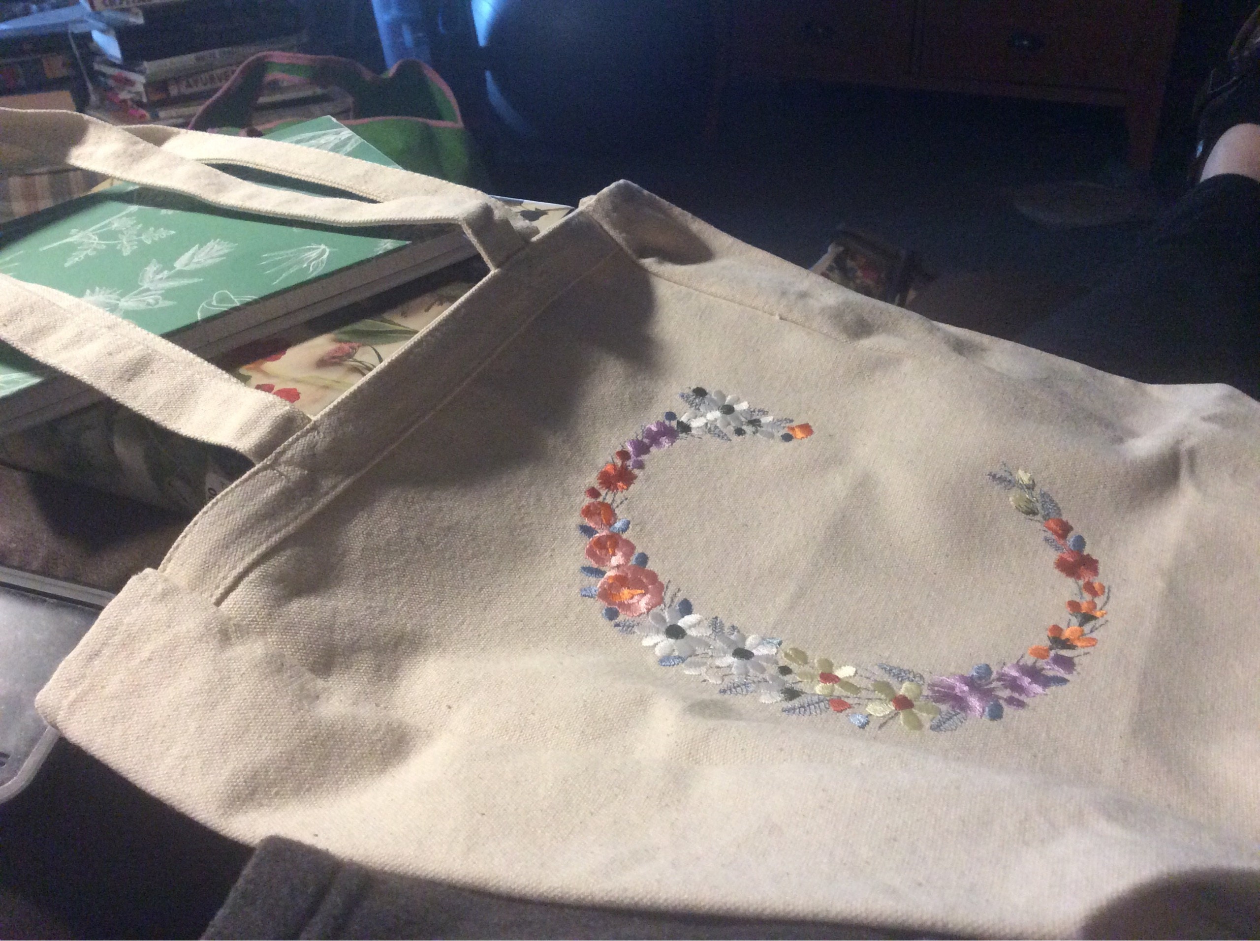 Personalized Embroidered Canvas Tote Bag,Monogram Floral,Natural Tote Bag, Cotton Canvas,Shopping Bag,Book Tote, Laptop Bag