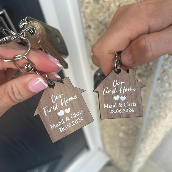 Personalised First Home Keyrings, New Home Keyrings, House Keyrings Set ...