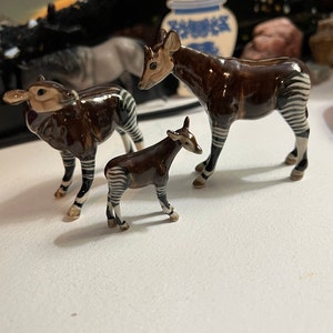 Set of 3 Okapi Okapia Ceramic Figurine Animal Johnstoni Statue