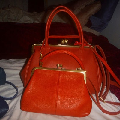 Handbags Womens, Top Handle Bag olive in Red, Kiss Lock Handbag, Frame ...