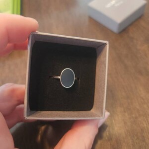 Oval Black Ring, Sterling Silver Ring, Ring With Flat Oval Oval Black Ring, Sterling Silver Ring, Ring With Flat Oval