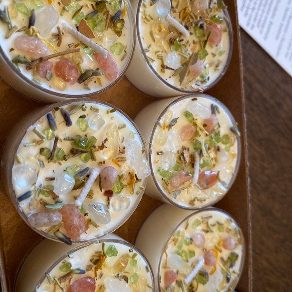Crystals & Herbs Tealight Candles - Soy Candles - Aromatherapy Candles ...
