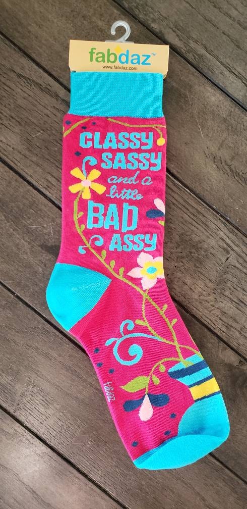 Classy Sassy and a Little Bad Assy Women&#39;s Crew Socks | Sassy socks | Gift for her | Sarcastic Cute Socks | Witty & Cute Phrases For Women