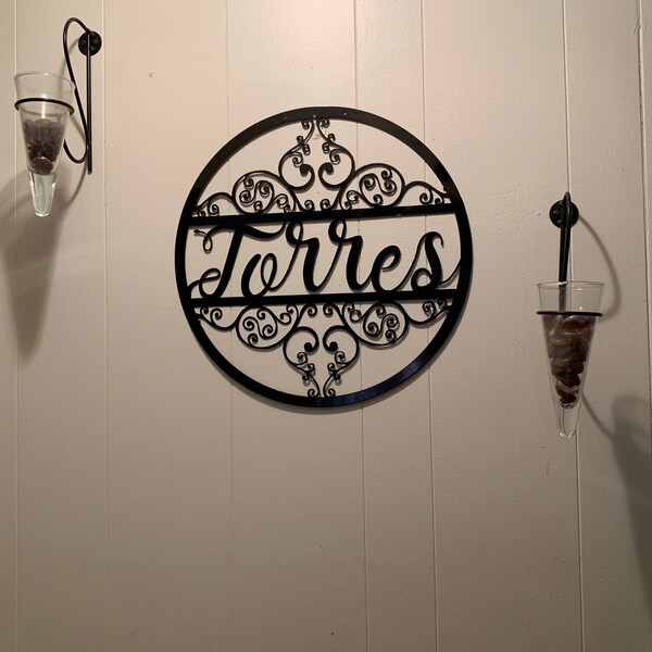 Personalized Last Name Monogram Circle Metal Wall Art With Scroll ...