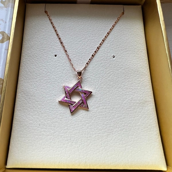 Opal Pink Star Of David With Silver Necklace - Chain 18 inch  Pendant 1/4 inch  W 1/4 inch  H main image 0