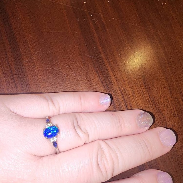 1.5ct Oval Blue Opal Engagement Ring Vintage Sterling Silver