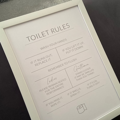 Toilet Rules Sign, Loo Decor, WC Poster, Bathroom Wall Art - Etsy UK
