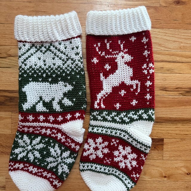 A customer's finished Polar Bear Stroll Stocking Crochet Pattern