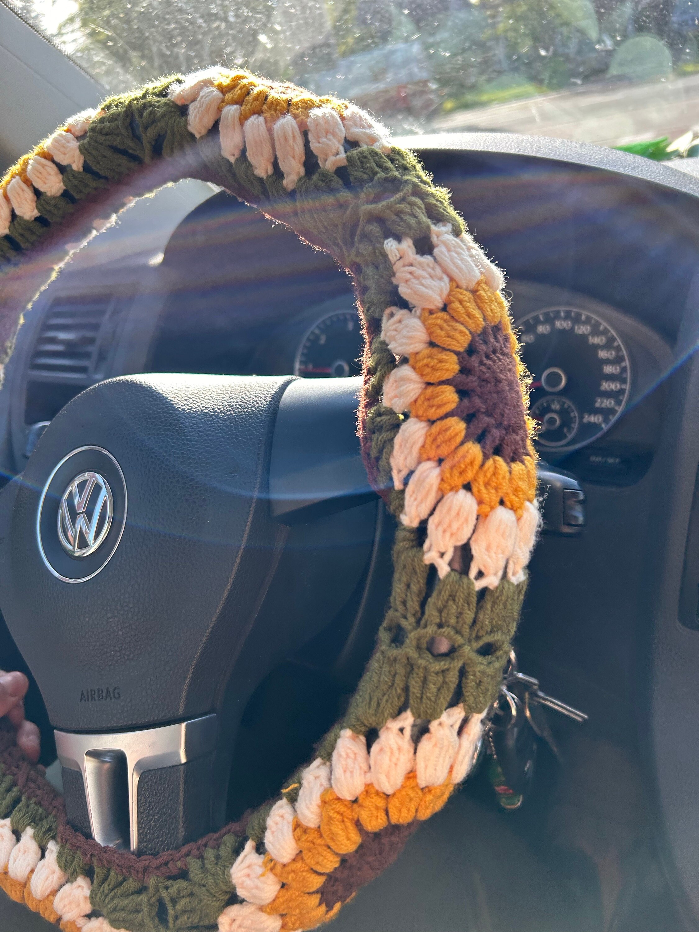 Sonnenblumen Auto Steuerrad Hülle,Gehäkelte Steuerrad Hülle,Blumen Gurthülle,Süße Steuerrad Hülle,Auto Zubehör