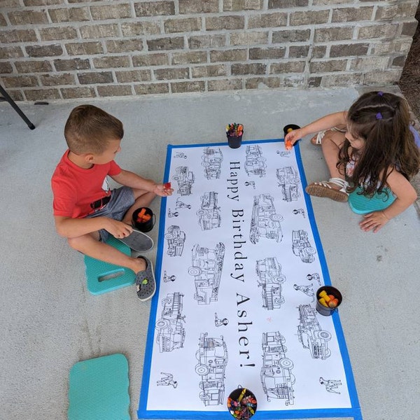Personalized Fireman Birthday Decorations Coloring Table Runner ...