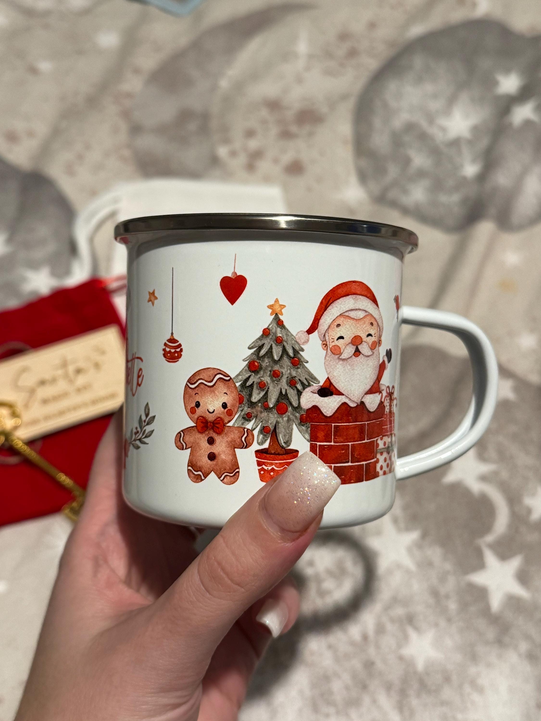 Personalised Kids Christmas Hot Chocolate Christmas Eve Box Filler Gift Idea Enamel Mug Gingerbread