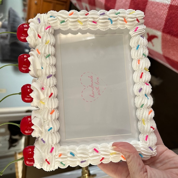 Fake Cake Photo Frame White With Colorful Sprinkles and Cherries on Top ...