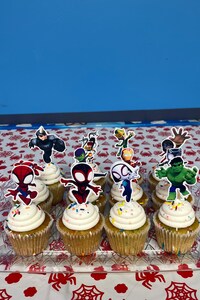 Spidey Amazing Friends Cupcake Toppers Cake Birthday Party Decorations Super Hero Spiderman Spin Spider Ghost