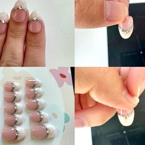 パールホワイトのフレンチチッププレスオンネイル：ハンドメイド