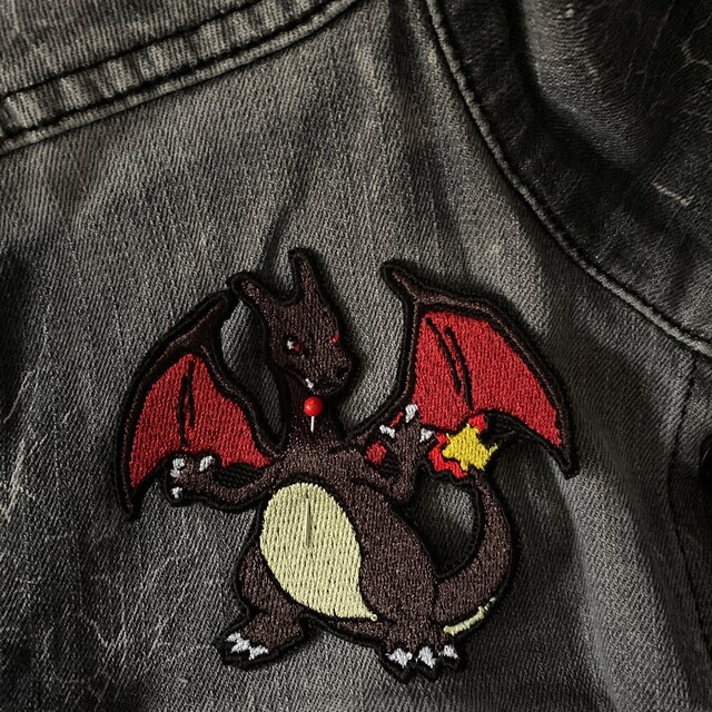 Shiny Charizard Iron on Patch Metallic Embroidered. Pokemon Patch. 