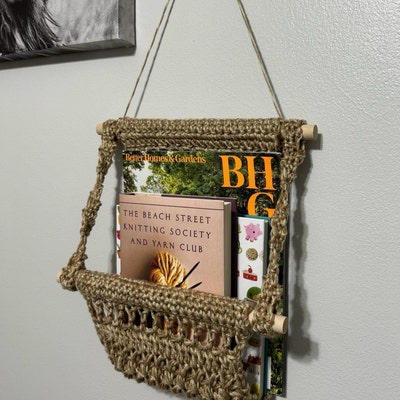 Boho Book Nook Crochet Pattern, Crochet Wall Hanging Pattern, Crochet Hanging Basket, Wall ...
