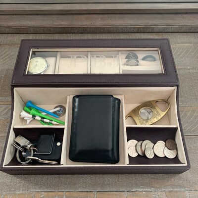 Leather Catchall, Mens Dresser Organizer, Personalized Valet Tray ...
