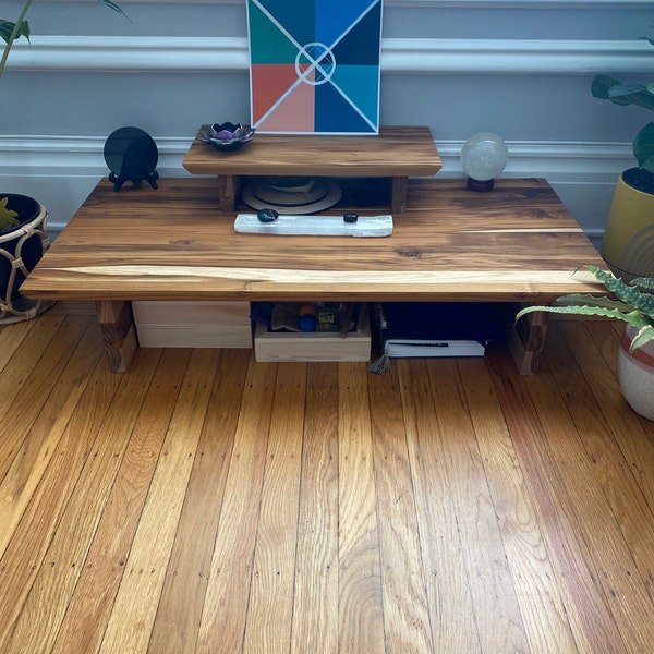 2 Altar Table Set, 2 Tier Altar Tables, Teak Wood, Crystal Shelf, Small ...