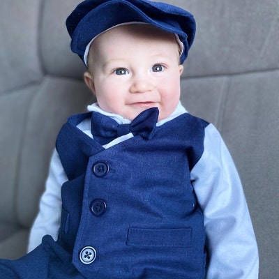 Baby Boy Christening Wedding 1pc All in One Navy Linen Long - Etsy