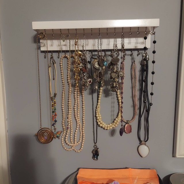 Wall Mount Necklace Holder Jewelry Organizer With Shelf Necklace Display 