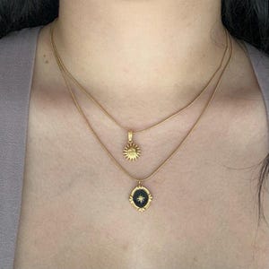 18K Gold Sun Star Moon Necklace, Waterproof Tarnish Resistant Necklace, Star Signet Necklace, Polaris Star Necklace, Crescent Moon Necklace
