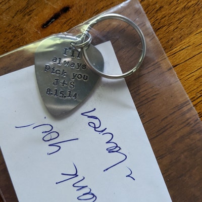 Custom Hand Stamped Guitar Pick Keychains You Personalize in - Etsy