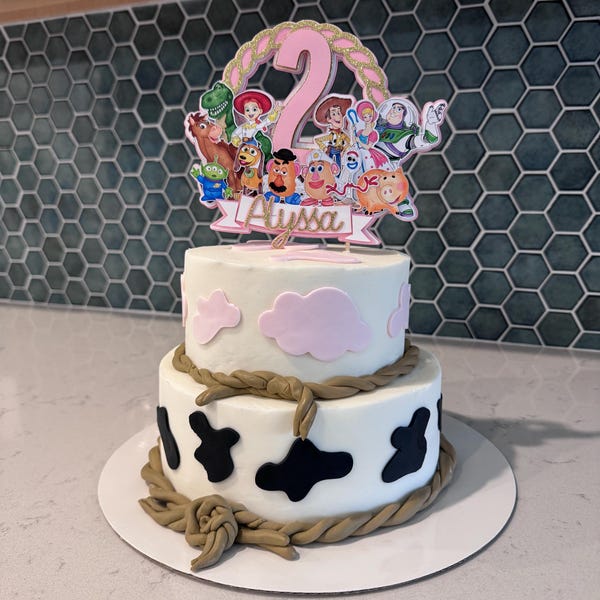 Wordjesse Topper TOY STORY CAKE Topper Woody Jesse Cow Print Pizza Planet Space to ...