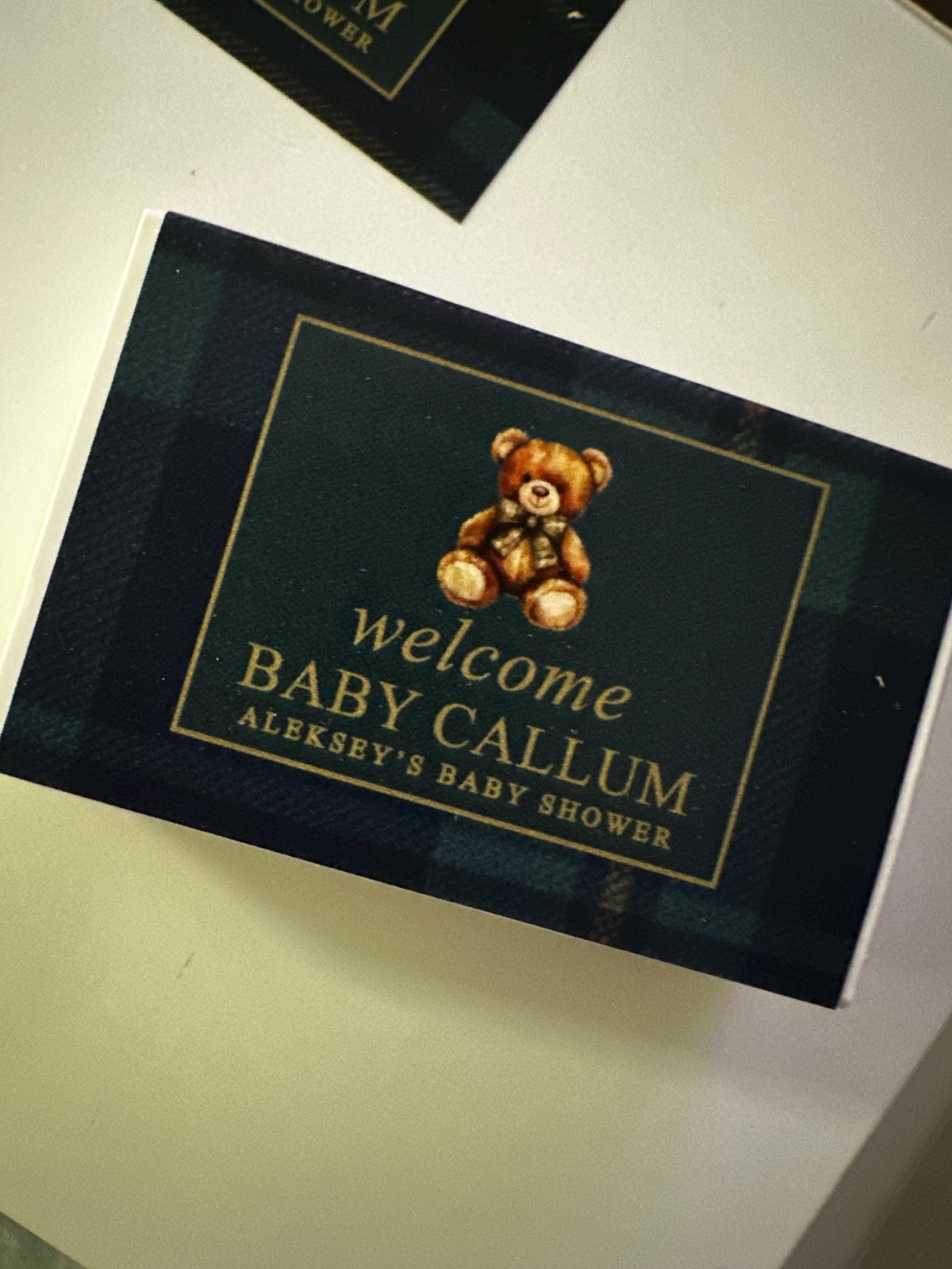 Elegante Teddybär Baby Shower Matchbook Favors - Preppy Plaid Baby Shower Favor - Teddybär Shower Favor - Navy Plaid Baby Shower Favor