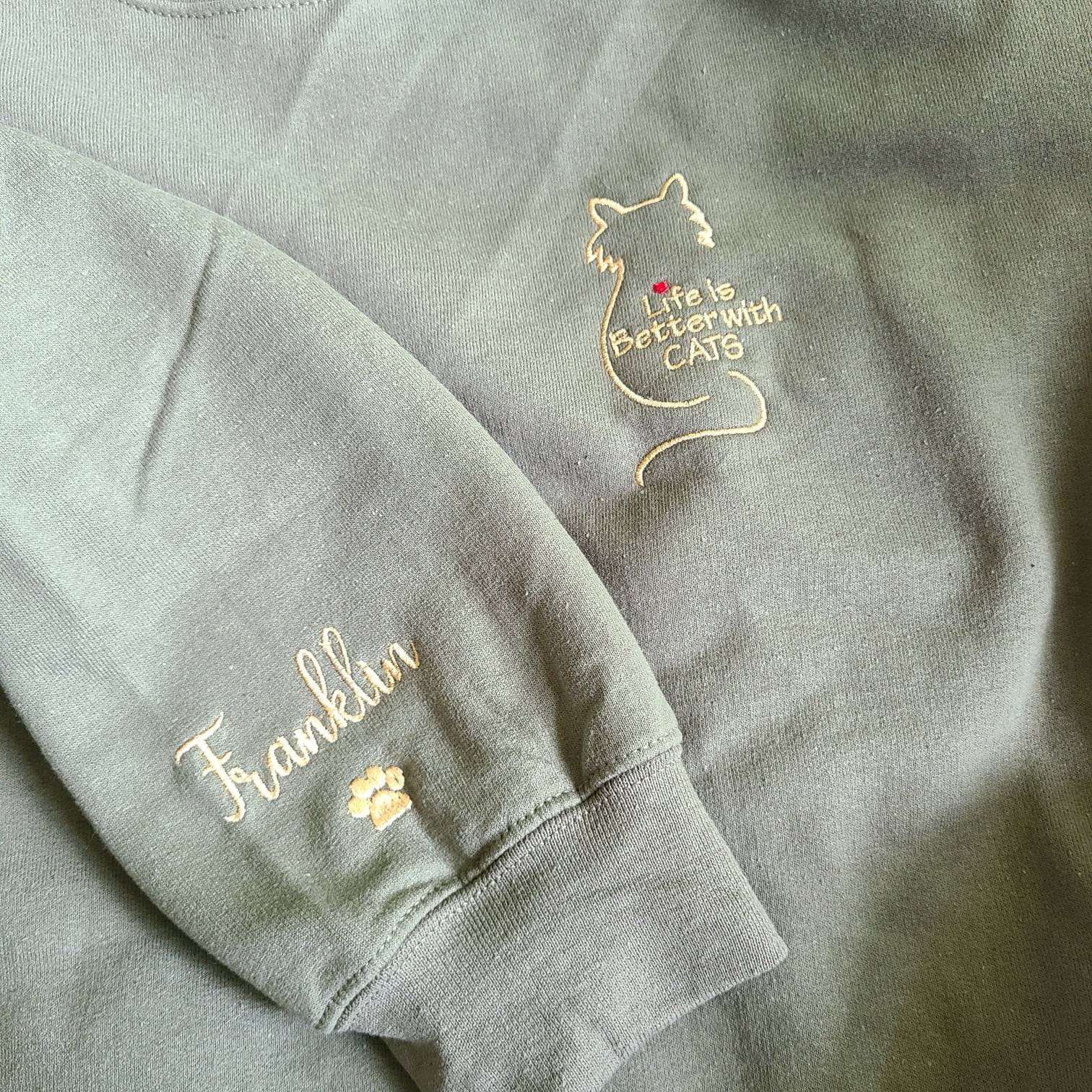 Embroidered Cat Mom Sweatshirt, Embroidered Cat Mom Sweater, Life Is Better With Cats, Funny Cat Hoodie, Cat Lover Gift, Gift for cats lover