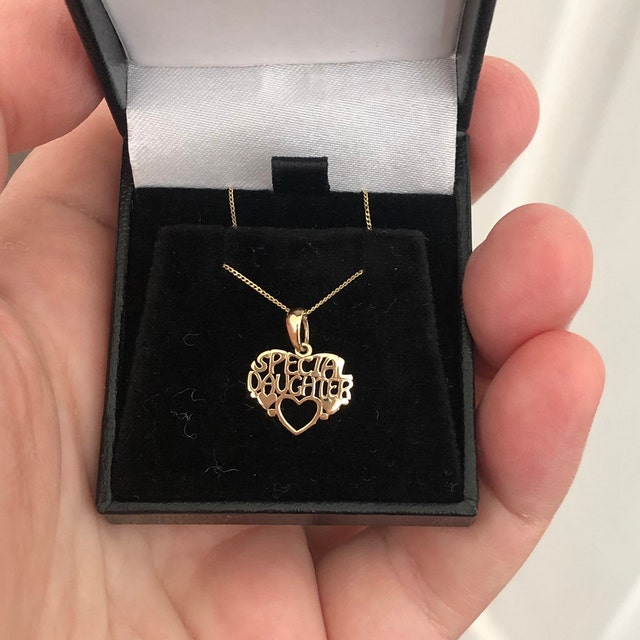 Solid 9ct Yellow Gold Small Special Daughter Heart Shape Pendant Chain 12mm X 11mm Made in England Etsy Australia
