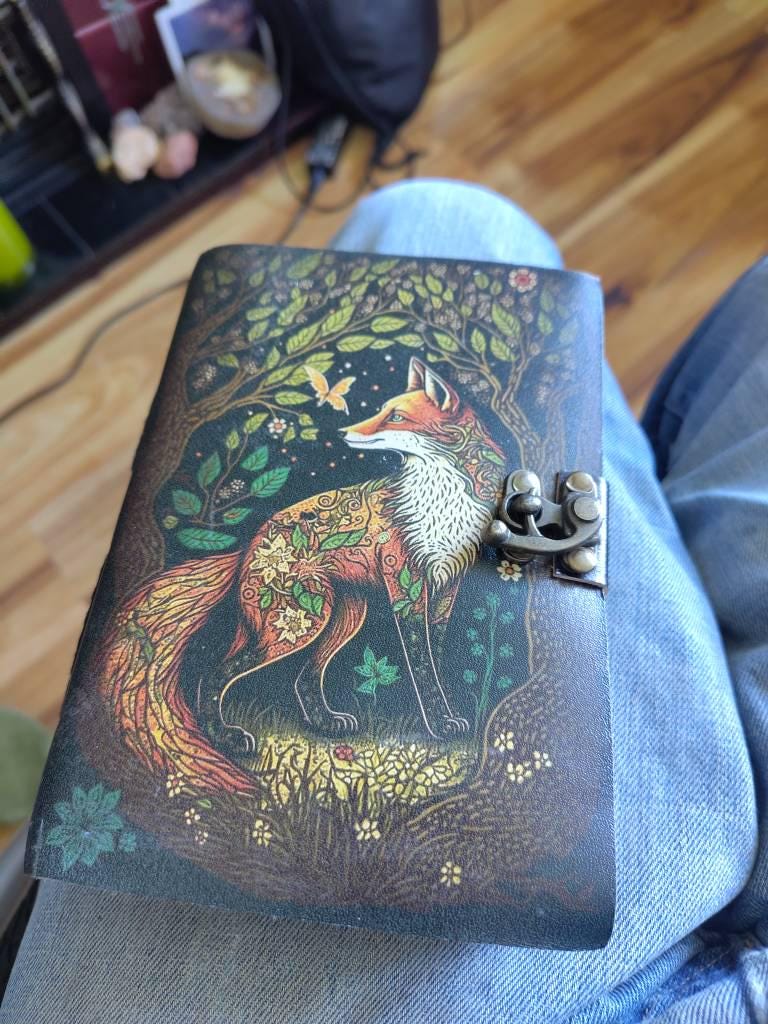400 Page Large Fox Vintage Handmade leather Journal, Grimoire Fat journal Blank spell book of shadows Christmas Celestial Gifts For Him Her