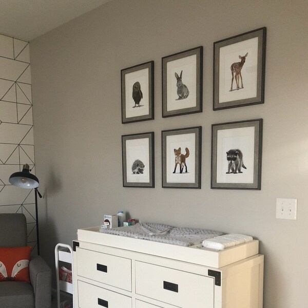 Woodland Nursery Art, Baby Animal Art Forest Decor, Set of Six Unframed ...