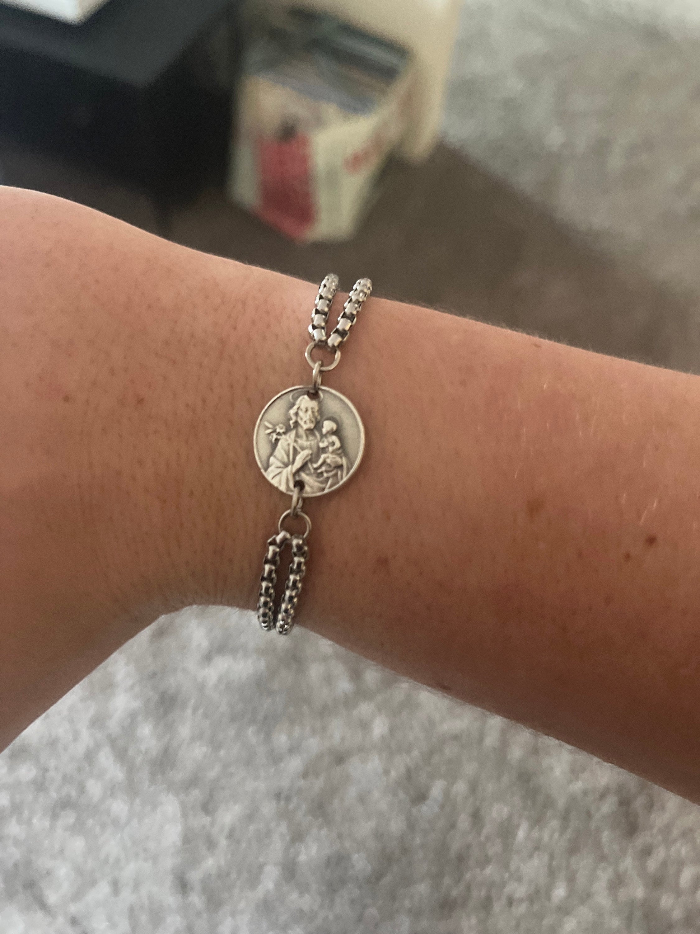Catholic Saint Bracelet, Patron Saint Medals, Chain Bracelet Silver Men Women Boys Girls Choose SAINT & CHAIN Catholic Saint Medals Bracelet
