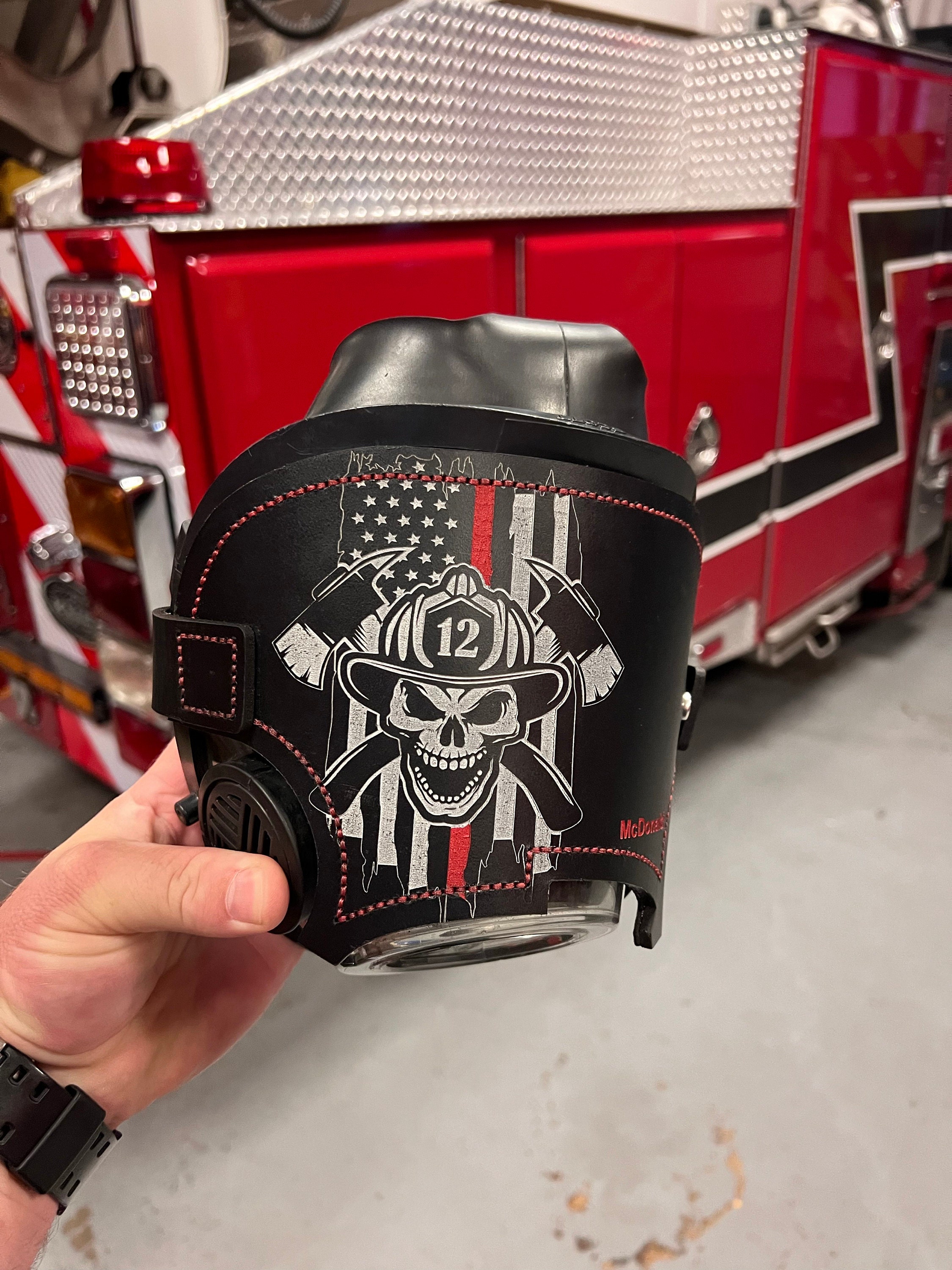 Personalized Firefighter SCBA Leather Mask Cover for Scott AV-3000 Mask (black)
