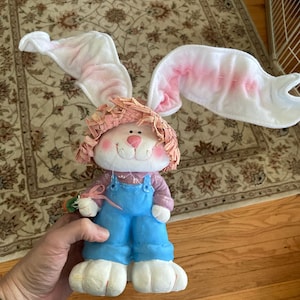 Resin Wood Look Seated Easter Bunny in Blue Vest Foreside - Etsy