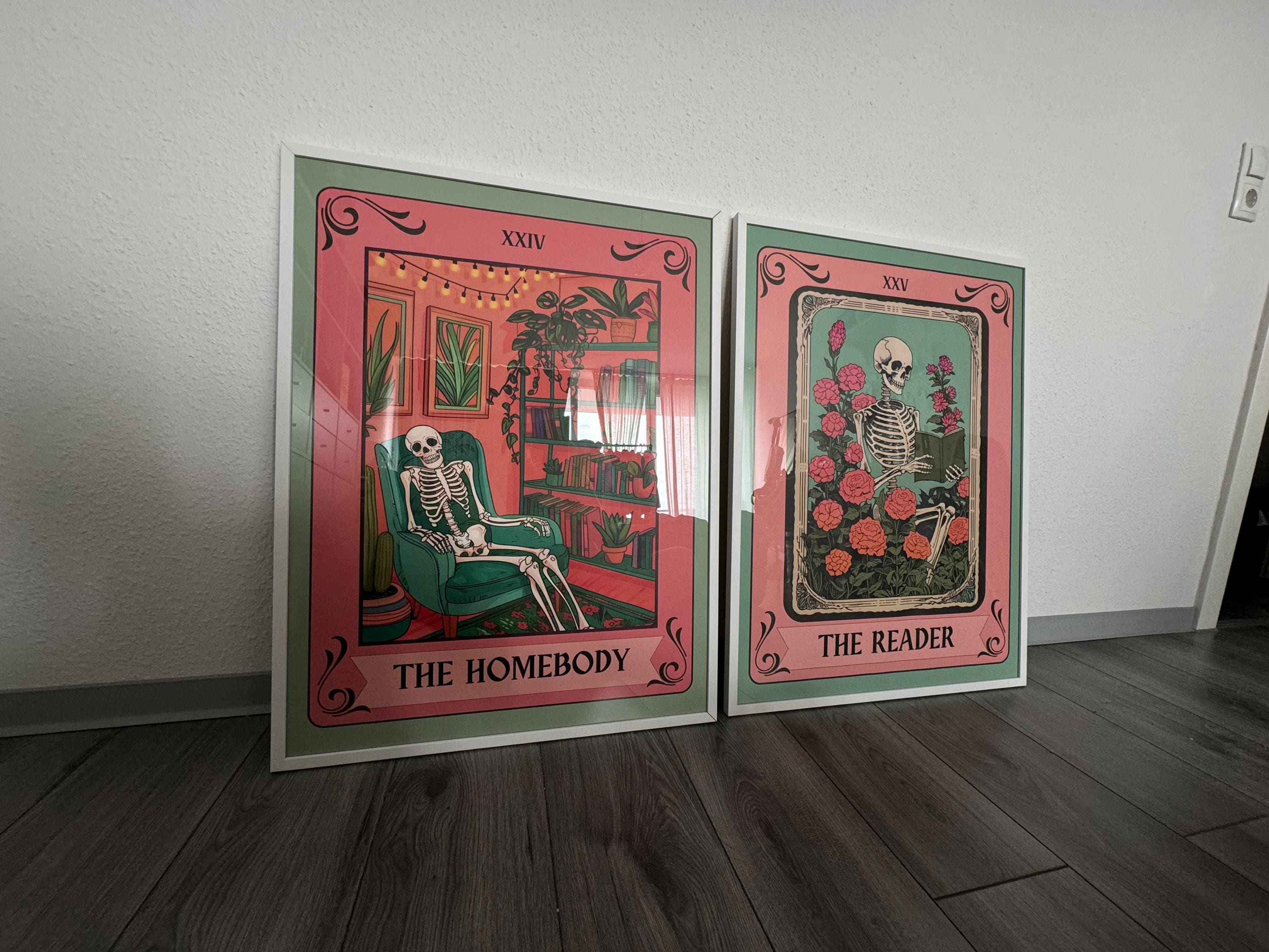 The Homebody Tarot Card - The Homebody Club Print - Spooky Print - Living Room Print - Cute Skeleton Print - Cute Spooky Print - Tarot Card
