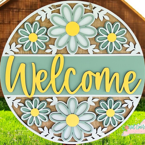 Welcome Flower Pattern Sign, Digital Download, SVG Laser Cut File ...