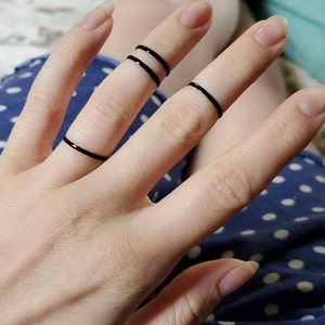 Set of 5 Super Thin Black Silver Stackable Rings Black Ring | Etsy