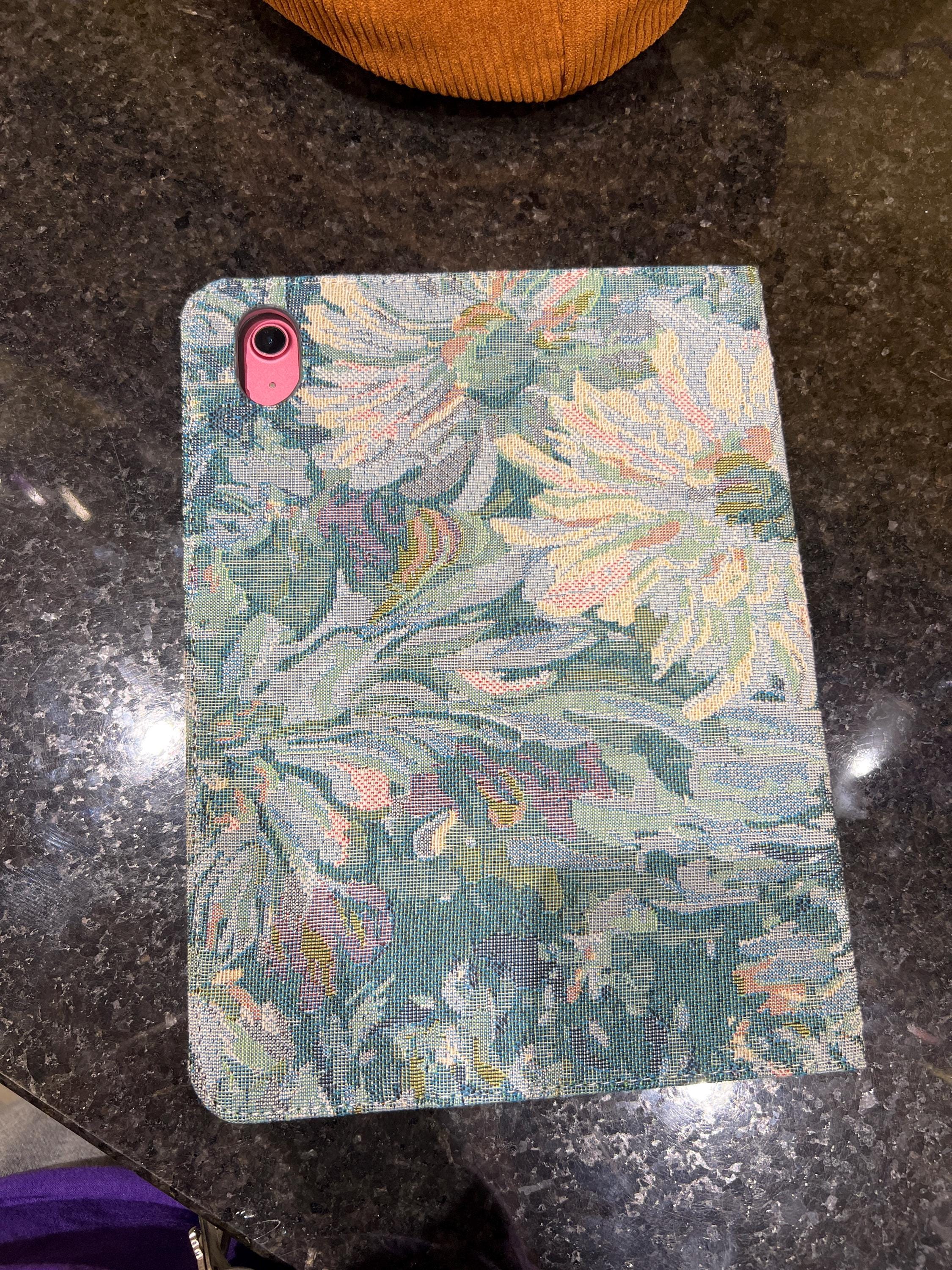 Vintage French Blues Embroidery Fabric iPad Case,iPad Air 11&quot; 13&quot; 2024 iPad Pro 11&quot; 13&quot; iPad Air 5 Pro 12.9&#39;&#39; iPad 10 mini 7(A17 Pro) case