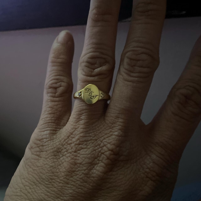 Birthstone Initial Signet Ring by Caitlyn Minimalist