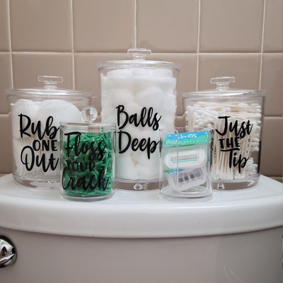 7 Funny Vulgar Bathroom Labels Vulgar Bathroom Jar Decals Funny Bathroom Decals Just the Tip ...