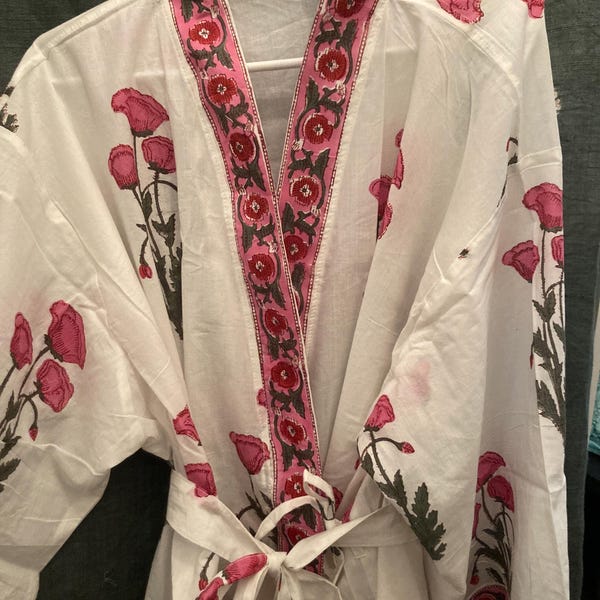 HS6556 Colorblock Print Cardigan Robe Dress