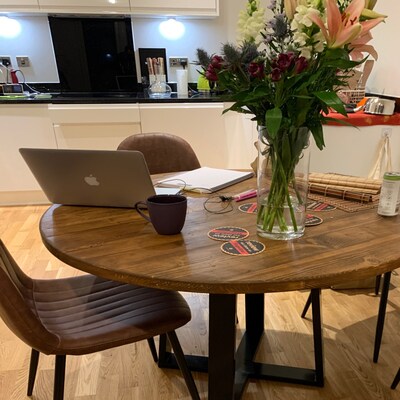 Dining Table Reclaimed Wood on British Steel Base / Cafe Restaurant Bar ...